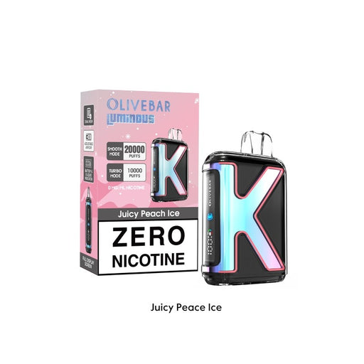 Olive Bar Luminous 20K disposable vape with 650mAh rechargeable battery and Type-C fast charging.