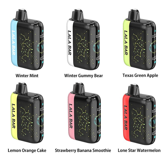 Lala Bar Vibe 40K Disposable Vape with 40,000 puffs and 20ml e-liquid, featuring a rechargeable 800mAh battery for long-lasting vaping.