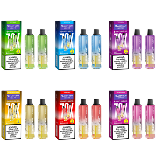 Lost Mary Nera Fullview 70K Replacement Pods with dual pre-filled pods and 24ml e-juice – buy rechargeable disposable vape pods online at MistVapor