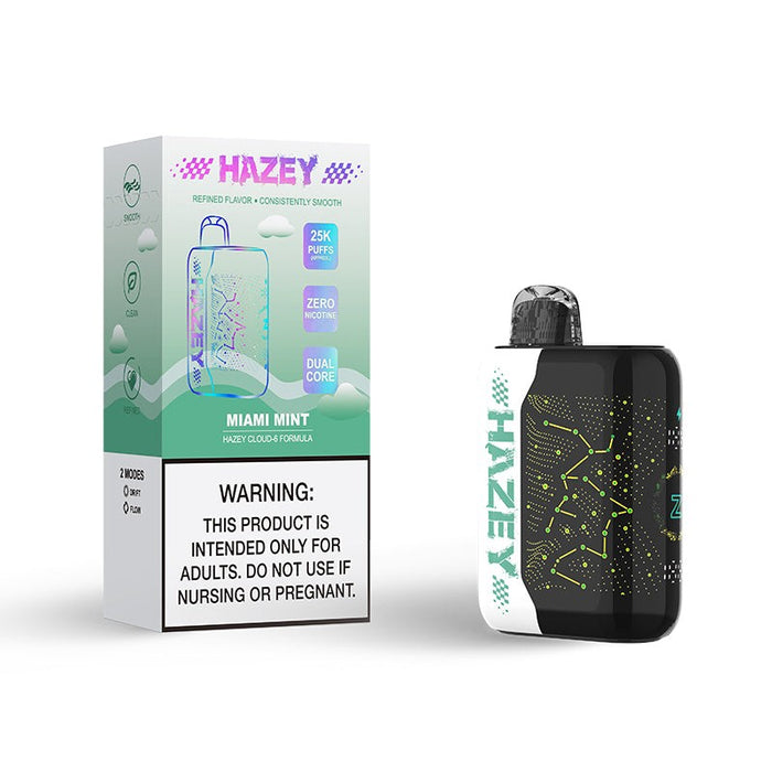 Miami Mint Hazey 25K Cloud 6 Disposable Vape featuring Cloud-6 nicotine alternative formula for smooth satisfaction.