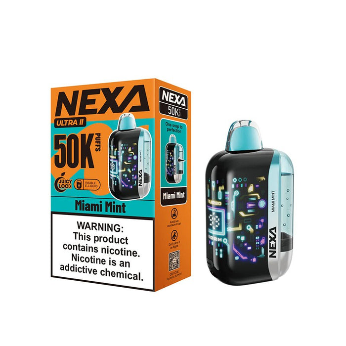 NEXA Ultra 2 50K puff disposable vape with advanced airflow system and dual mesh coil design.
