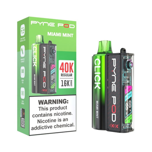 Pyne Pod Click 40K vape with pre-filled pods and 5% nicotine strength for smooth hits.