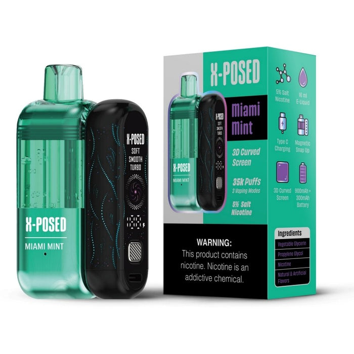 X-Posed 35K disposable vape with adjustable nicotine and fruity flavors.