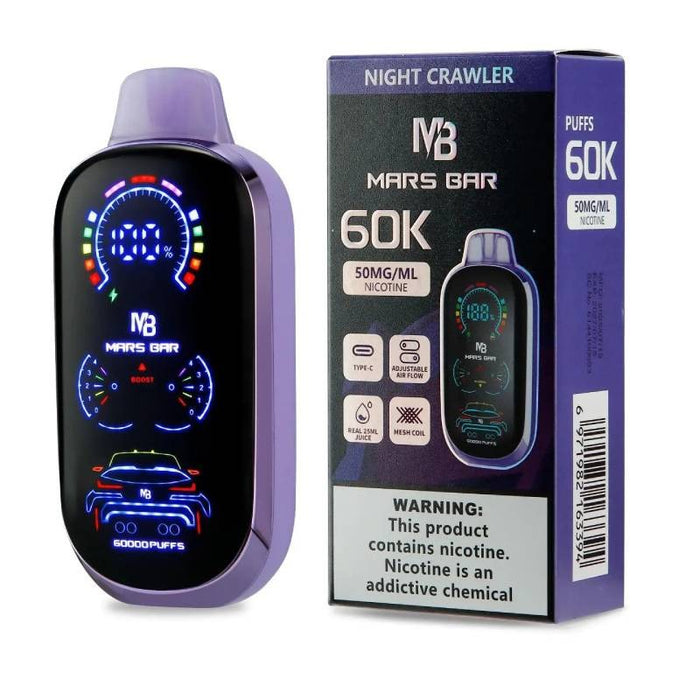 Mars Bar 60K disposable vape device with Type-C fast charging and advanced mesh coil flavor system
