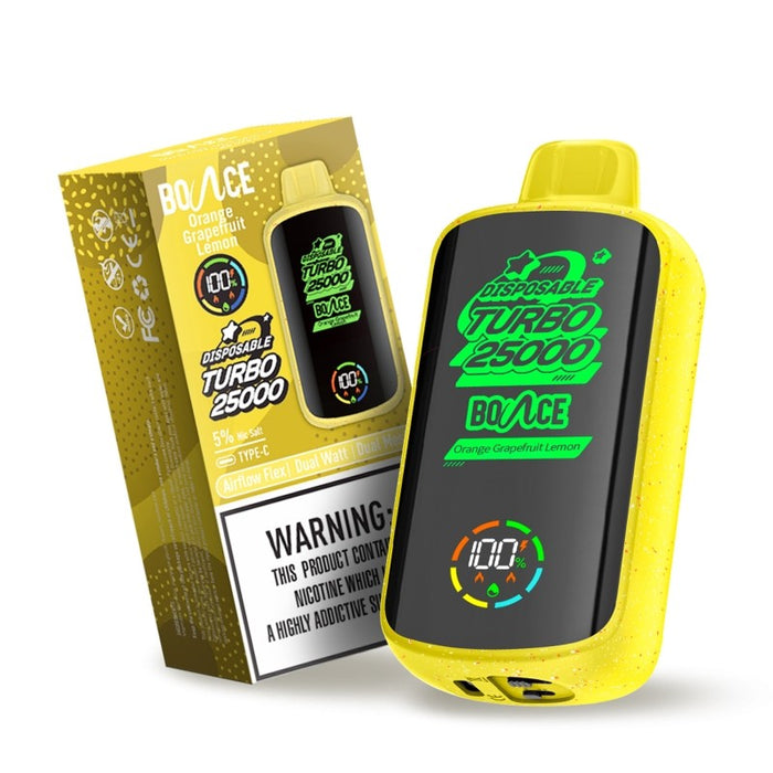 Experience the rich flavors of Kiwi Passionfruit Guava and other options with the Bounce Turbo 25000 vape.