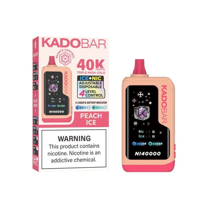 Kado Bar NI40000 vape in vibrant flavors like Blueberry Watermelon and Cherry Hard Candy.