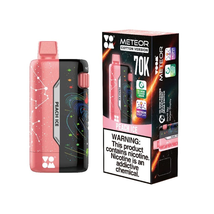 VOOM Meteor 70K disposable vape displaying vaping data on LCD screen