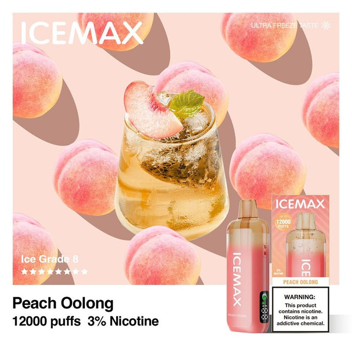 Strawberry Ice Icemax 12K disposable vape with high-quality ceramic coil for smooth clouds.