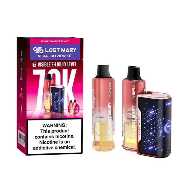 Pre-filled Lost Mary Nera Fullview 70K pods and refill containers totaling 24ml e-juice for extended vaping sessions