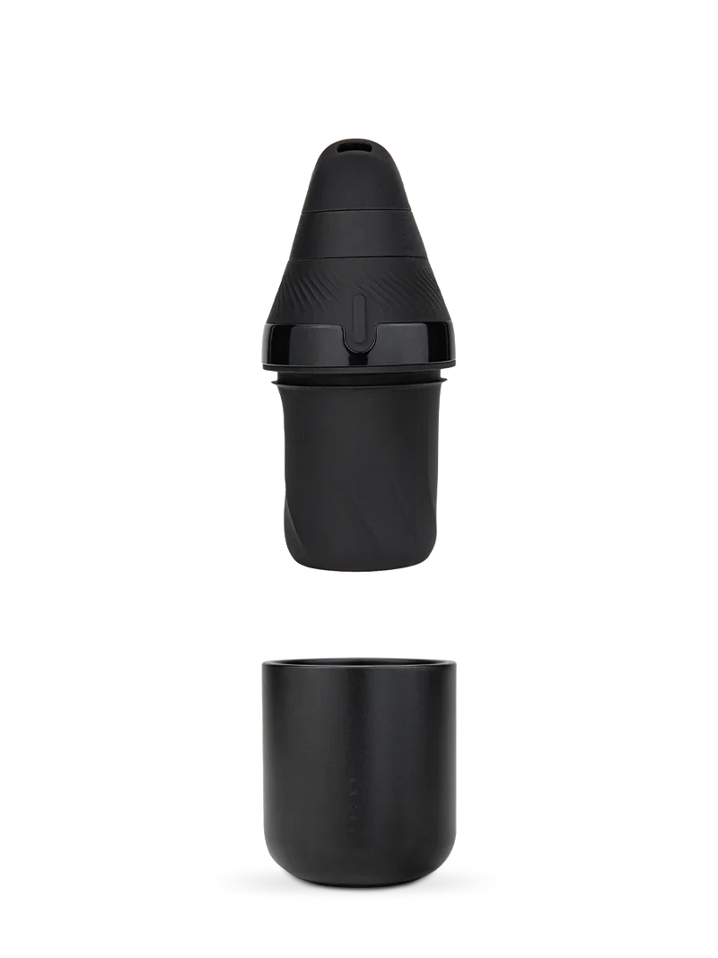 Side view of Puffco Proxy Core showing glass-free design, 25-second heat-up time, and auto-sleep function for convenient concentrate use.