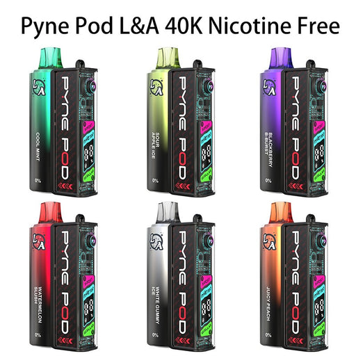 Pyne Pod L&A 40K nicotine free disposable vape with OLED screen and dual modes