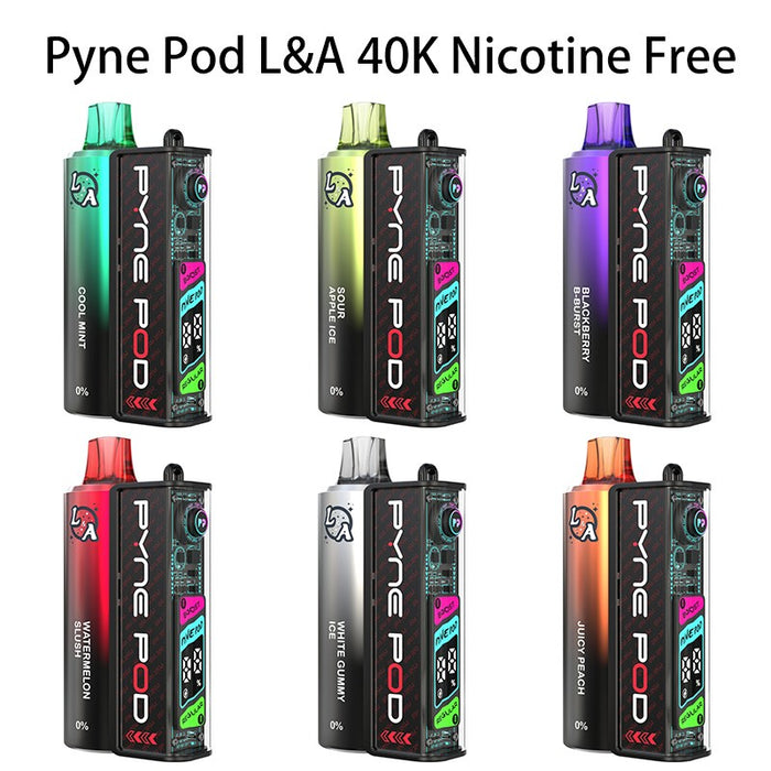 Pyne Pod L&A 40K nicotine free disposable vape with OLED screen and dual modes