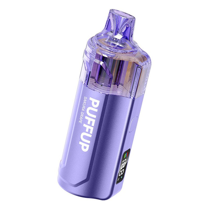 Close-up of Puffup 25K dual mesh coil disposable e-cigarette delivering smooth flavor and dense vapor at MistVapor