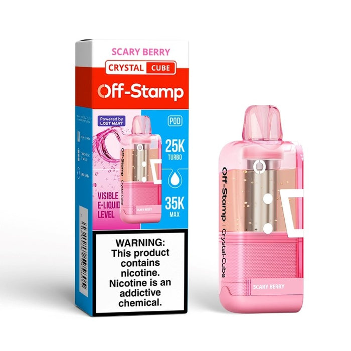 Off-Stamp X Cube 35K pod available in 10 flavors like Black Mint and Sour Apple Ice
