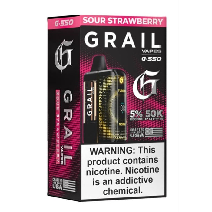 Draw-activated Grail G550 50K disposable vape delivering smooth hits and rich vapor clouds.