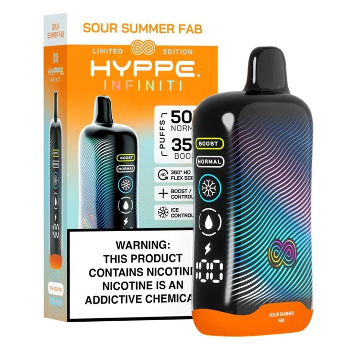 Hyppe Infiniti 50K disposable vape with 5% nicotine salt for smooth throat hits.