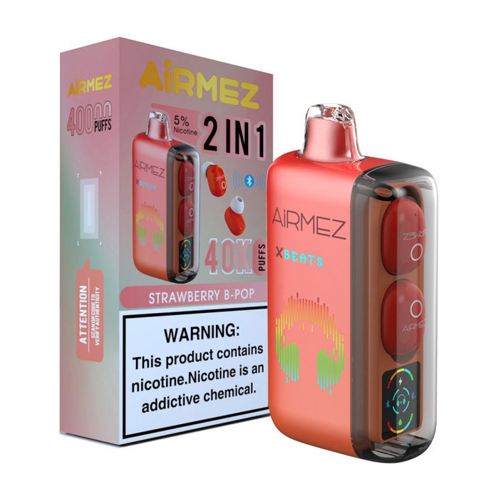 Raspberry Peach Lime flavor and Bluetooth earphones in AiRMEZ Xbeats 40K Disposable Vape