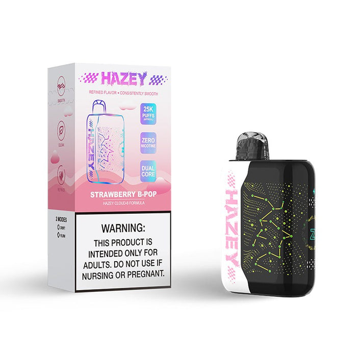 Strawberry B Pop Hazey 25K Cloud 6 Disposable Vape providing nicotine-like hits with Cloud-6 formula.