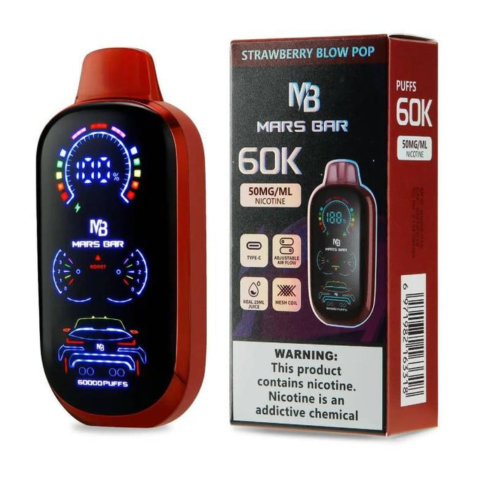 High-capacity Mars Bar 60000 puff disposable vape with smooth throat hit and customizable airflow