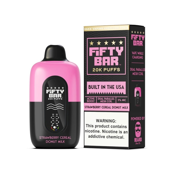 Fifty Bar 20K disposable vape in Blueberry Cereal Donut Milk flavor delivering smooth vapor and enhanced taste at MistVapor.