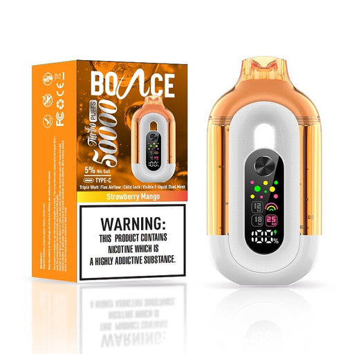 Bounce Turbo 50K disposable vape featuring adjustable output power levels of 12W, 18W, and 25W.