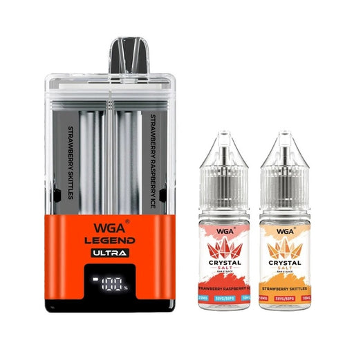 Refillable WGA Legend Ultra 30K vape kit with 22ml e-liquid and digital display for battery life and puff count