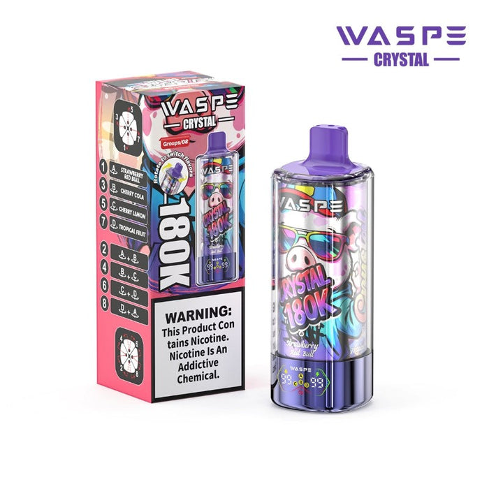 WASPE Crystal 8-in-1 disposable vape with Strawberry Banana and Mango Peach flavor mix for sweet vaping.