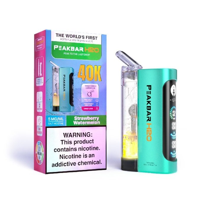 Compact PeakBar H2O 40K vape for smooth low-nicotine vaping and dense vapor production.