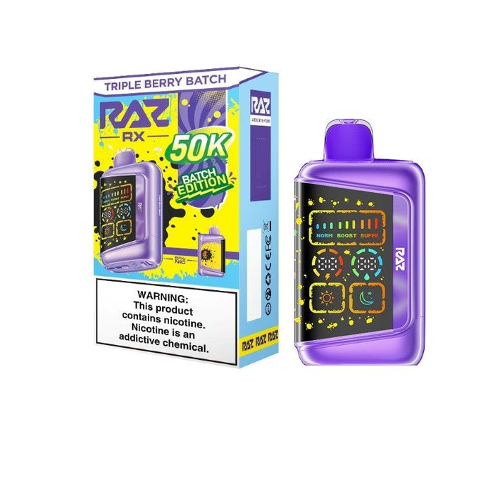 Blue Razz Batch RAZ RX50K Batch Edition Disposable Vape designed for MTL draw-activated vaping.
