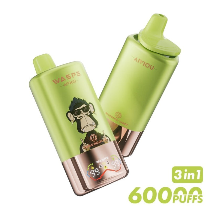 Rechargeable WASPE 60K disposable vape with 650mAh battery, digital display, and draw-activated function for convenience.