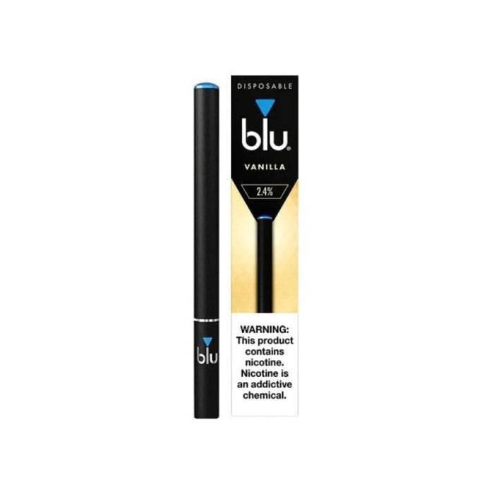 Compact BLU single-use vape pen in Classic Tobacco, Vanilla, and Menthol flavors for beginner and portable vaping.
