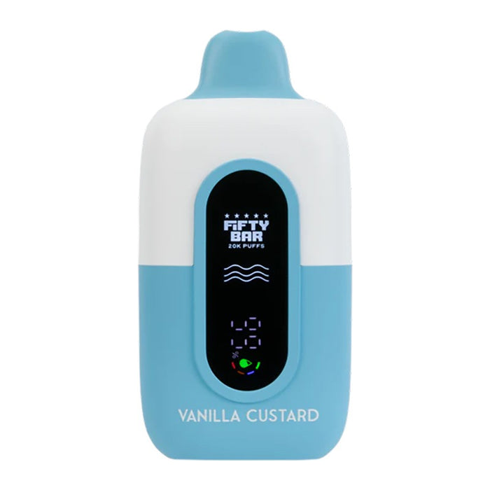 Fifty Bar 20K rechargeable disposable vape with USB Type-C charging for extended vaping sessions.