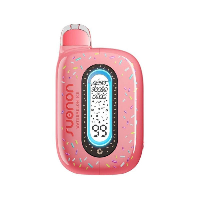 Suonon Donete 50K disposable vape with clear LED screen showing battery life and e-juice level.