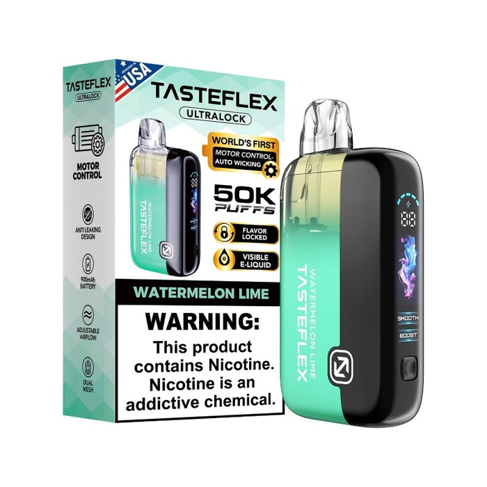Premium Disposable Vape Kit – Tasteflex Ultralock 50K with Miami Mint, Iced Coffee, Blue Razz Ice, Strawberry Kiwi, and Watermelon Lime Flavors
