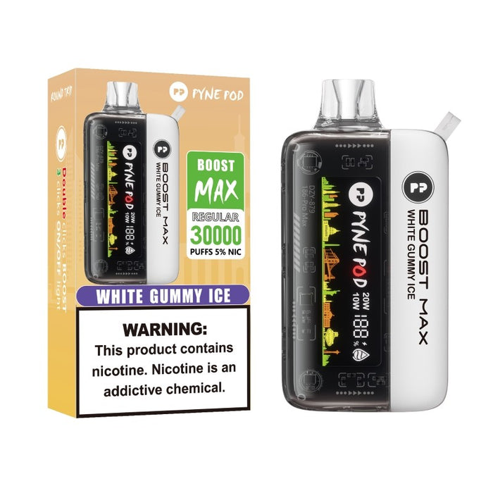 Pyne Pod Boost Max 30K disposable vape with 5% nicotine strength and high puff count.