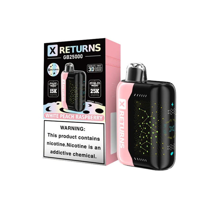 X Returns GB25000 disposable vape with USB Type-C fast charging for quick and convenient use.